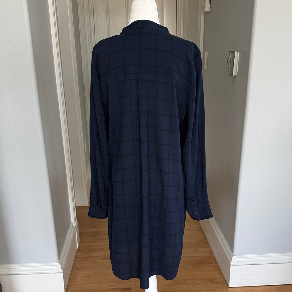 Eileen Fisher Navy Checkered Long Sleeve Shirt Dress - Picture 3 of 6